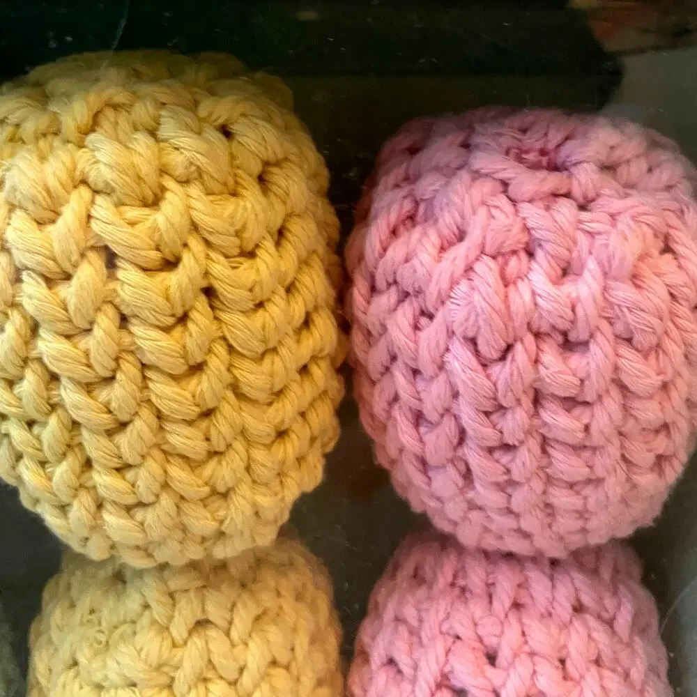 BUNNY BOULEVARD 6pk Crochet Eggs Pink Green Yellow Easter Decor Yarn Wrapped New